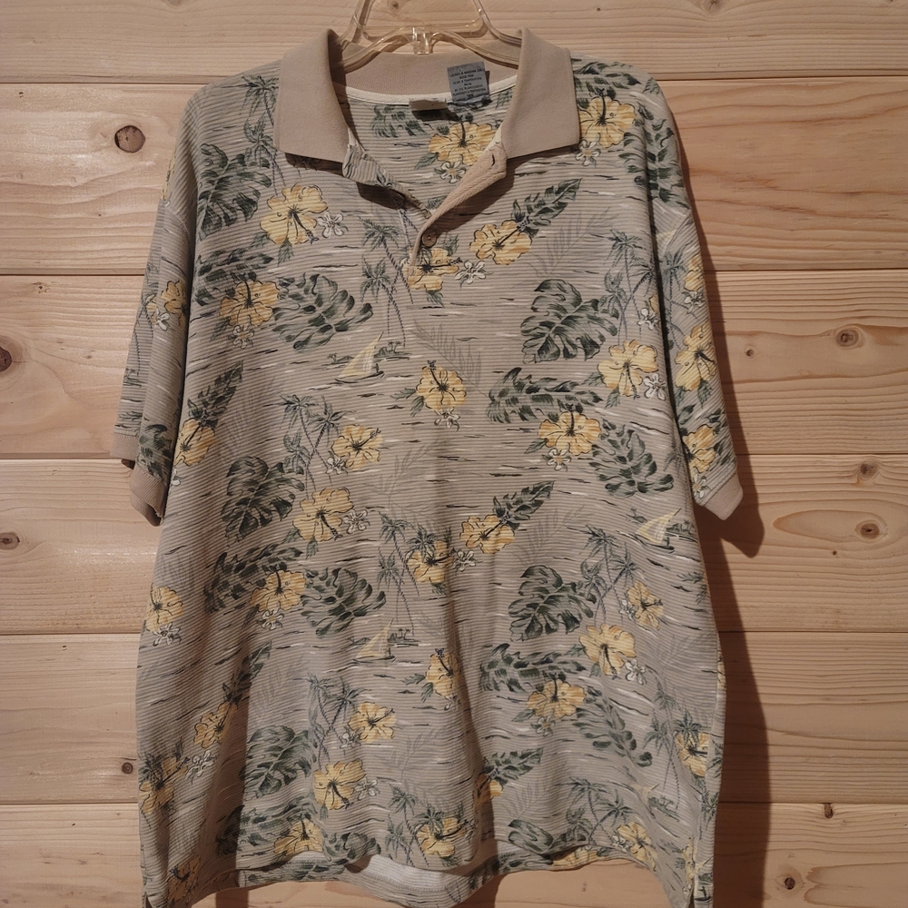 Vintage OP Sport Tropical Floral Polo Shirt Size XL 26x29